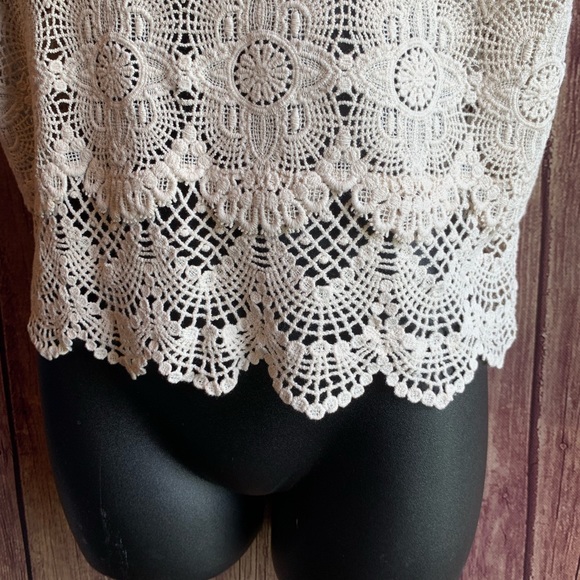 3/$25 Triple Cherry Cream Crocheted Lace Tank Top - Picture 3 of 7
